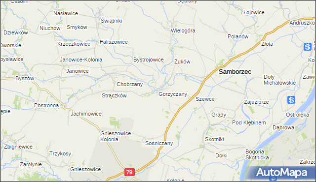 mapa Gorzyczany, Gorzyczany na mapie Targeo