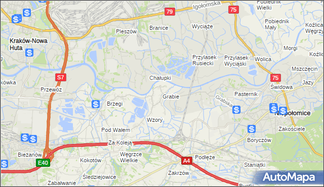 mapa Grabie gmina Wieliczka, Grabie gmina Wieliczka na mapie Targeo