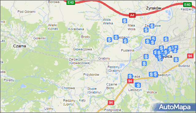 mapa Grabiny gmina Czarna, Grabiny gmina Czarna na mapie Targeo