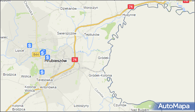 mapa Gródek gmina Hrubieszów, Gródek gmina Hrubieszów na mapie Targeo