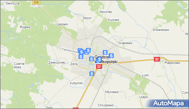 mapa Grodzisk Wielkopolski, Grodzisk Wielkopolski na mapie Targeo