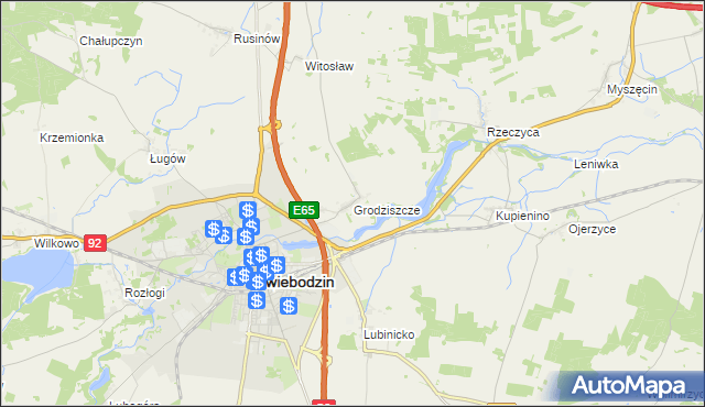 mapa Grodziszcze gmina Świebodzin, Grodziszcze gmina Świebodzin na mapie Targeo