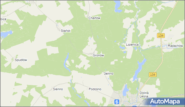 mapa Gronów gmina Ośno Lubuskie, Gronów gmina Ośno Lubuskie na mapie Targeo