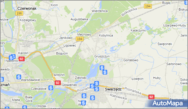 mapa Gruszczyn gmina Swarzędz, Gruszczyn gmina Swarzędz na mapie Targeo