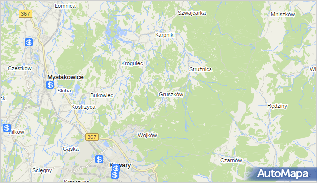 mapa Gruszków gmina Mysłakowice, Gruszków gmina Mysłakowice na mapie Targeo