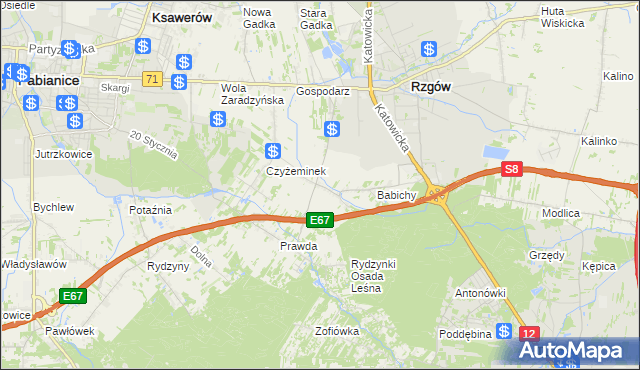 mapa Guzew gmina Rzgów, Guzew gmina Rzgów na mapie Targeo