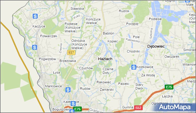 mapa Hażlach, Hażlach na mapie Targeo