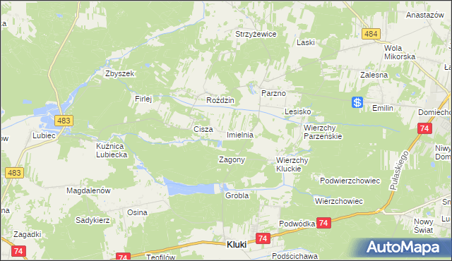 mapa Imielnia gmina Kluki, Imielnia gmina Kluki na mapie Targeo