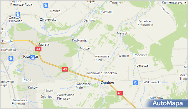 mapa Iwanowice Duże, Iwanowice Duże na mapie Targeo