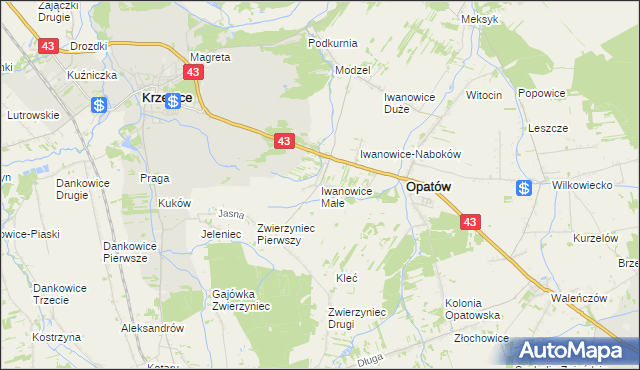 mapa Iwanowice Małe, Iwanowice Małe na mapie Targeo