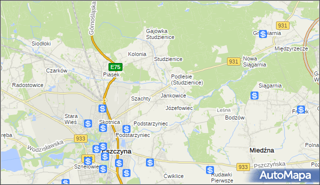 mapa Jankowice gmina Pszczyna, Jankowice gmina Pszczyna na mapie Targeo
