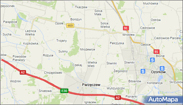 mapa Janów gmina Parzęczew, Janów gmina Parzęczew na mapie Targeo