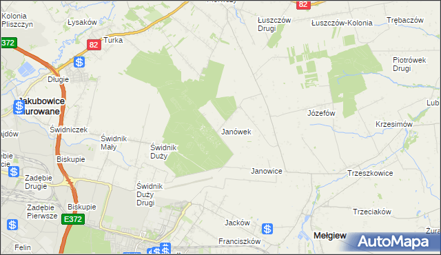 mapa Janówek gmina Mełgiew, Janówek gmina Mełgiew na mapie Targeo