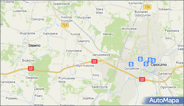 mapa Januszewice gmina Opoczno, Januszewice gmina Opoczno na mapie Targeo