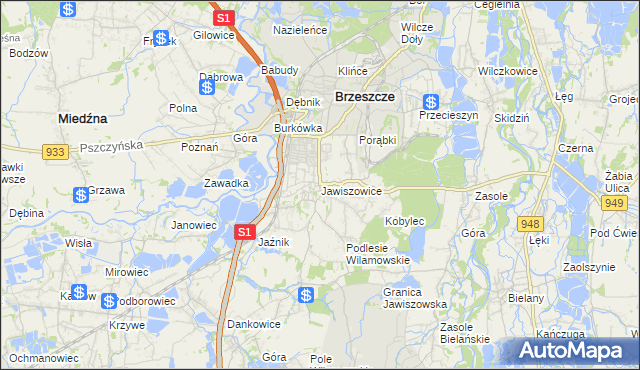 mapa Jawiszowice, Jawiszowice na mapie Targeo