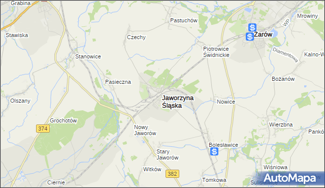 mapa Jaworzyna Śląska, Jaworzyna Śląska na mapie Targeo