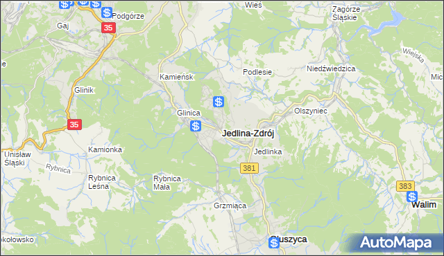 mapa Jedlina-Zdrój, Jedlina-Zdrój na mapie Targeo
