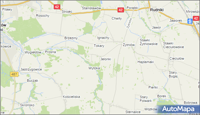 mapa Jelonki gmina Rudniki, Jelonki gmina Rudniki na mapie Targeo