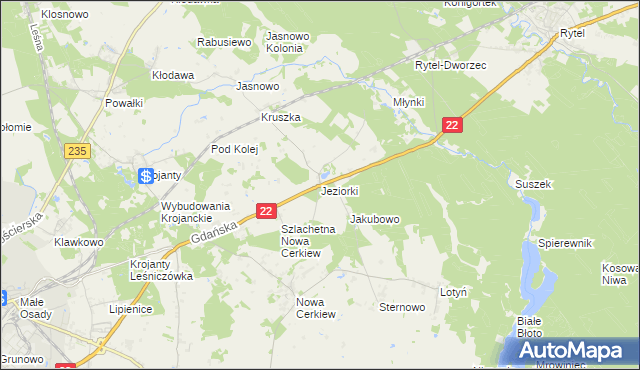 mapa Jeziorki gmina Chojnice, Jeziorki gmina Chojnice na mapie Targeo