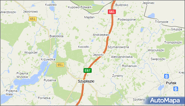 mapa Jeziorki gmina Szypliszki, Jeziorki gmina Szypliszki na mapie Targeo