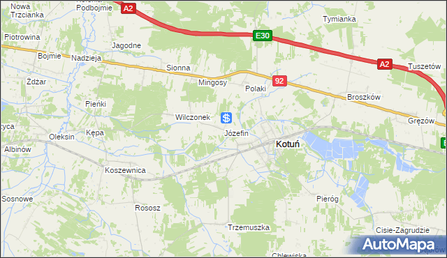 mapa Józefin gmina Kotuń, Józefin gmina Kotuń na mapie Targeo