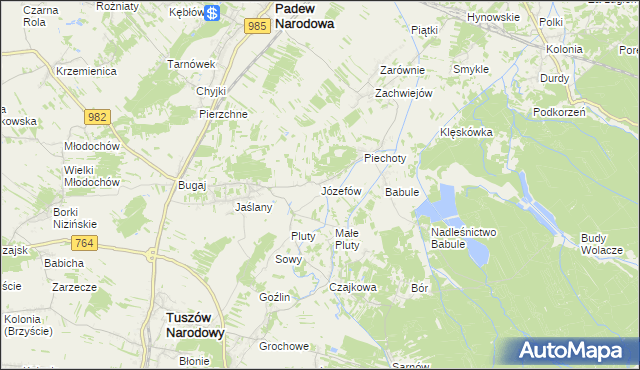 mapa Józefów gmina Tuszów Narodowy, Józefów gmina Tuszów Narodowy na mapie Targeo
