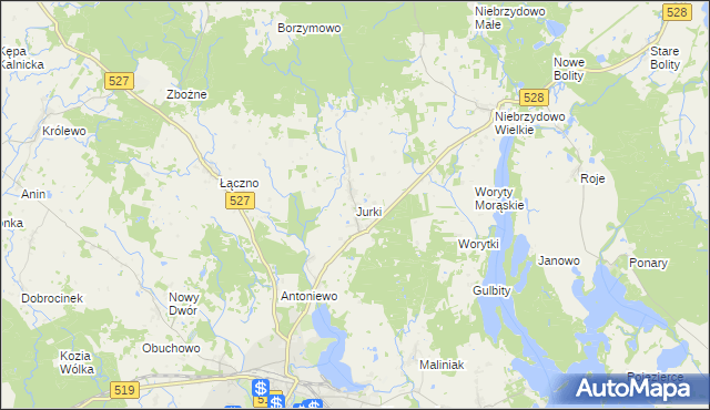 mapa Jurki gmina Morąg, Jurki gmina Morąg na mapie Targeo
