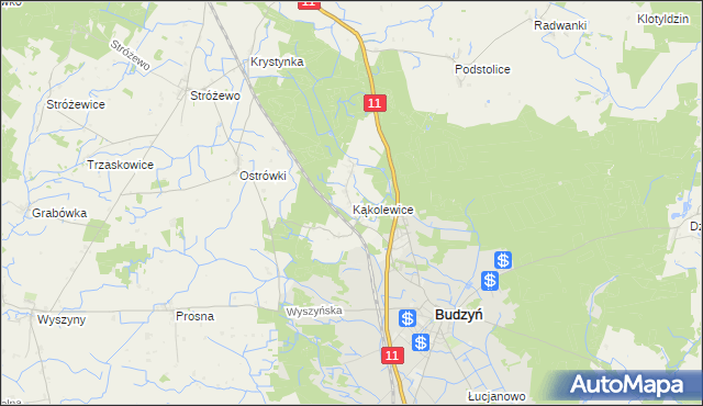 mapa Kąkolewice gmina Budzyń, Kąkolewice gmina Budzyń na mapie Targeo