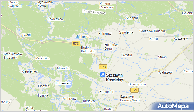 mapa Kaleń gmina Szczawin Kościelny, Kaleń gmina Szczawin Kościelny na mapie Targeo