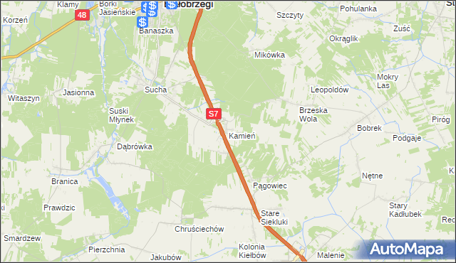 mapa Kamień gmina Białobrzegi, Kamień gmina Białobrzegi na mapie Targeo