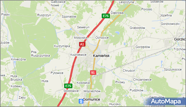 mapa Kamieńsk, Kamieńsk na mapie Targeo