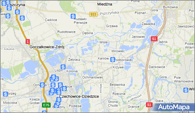 mapa Kaniów gmina Bestwina, Kaniów gmina Bestwina na mapie Targeo