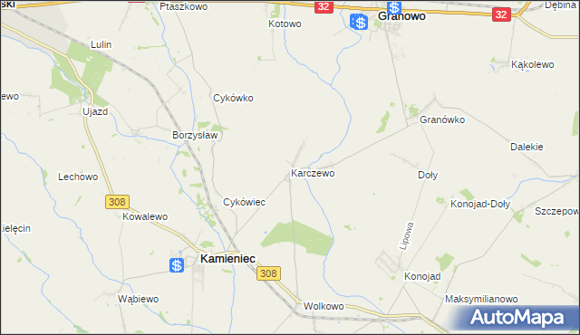 mapa Karczewo gmina Kamieniec, Karczewo gmina Kamieniec na mapie Targeo