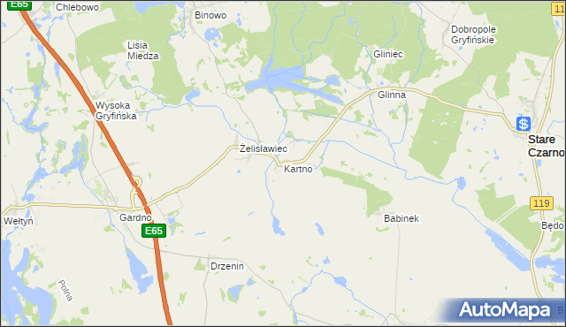 mapa Kartno gmina Stare Czarnowo, Kartno gmina Stare Czarnowo na mapie Targeo