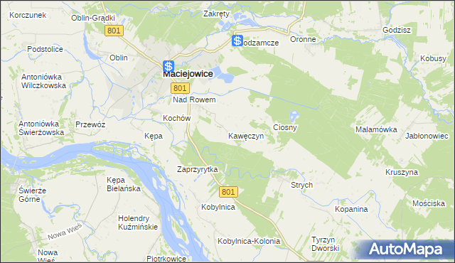 mapa Kawęczyn gmina Maciejowice, Kawęczyn gmina Maciejowice na mapie Targeo