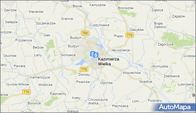 mapa Kazimierza Wielka, Kazimierza Wielka na mapie Targeo