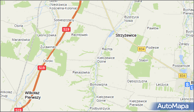 mapa Kiełczewice Dolne, Kiełczewice Dolne na mapie Targeo