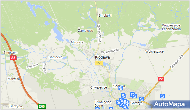 mapa Kłodawa powiat gorzowski, Kłodawa powiat gorzowski na mapie Targeo