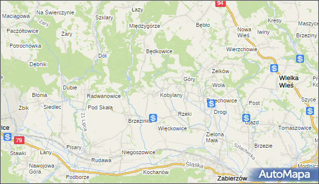 mapa Kobylany gmina Zabierzów, Kobylany gmina Zabierzów na mapie Targeo