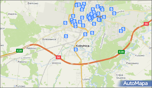 mapa Kobylnica powiat słupski, Kobylnica powiat słupski na mapie Targeo