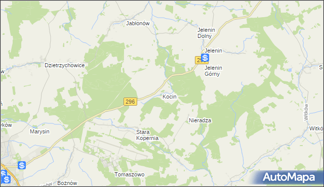 mapa Kocin gmina Żagań, Kocin gmina Żagań na mapie Targeo