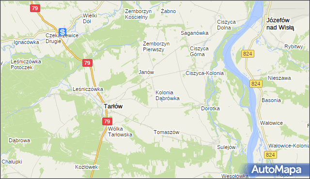 mapa Kolonia Dąbrówka gmina Tarłów, Kolonia Dąbrówka gmina Tarłów na mapie Targeo