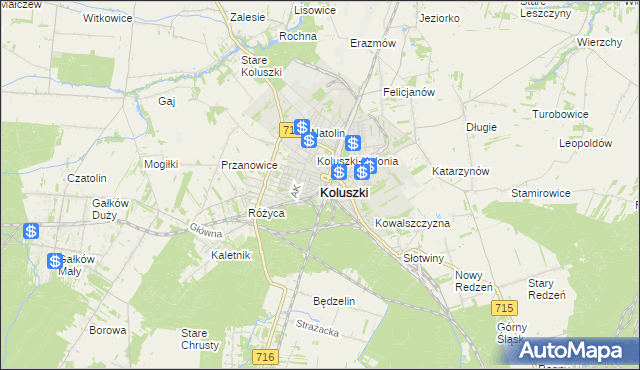 mapa Koluszki, Koluszki na mapie Targeo