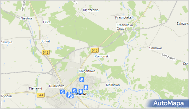 mapa Komorniki gmina Działdowo, Komorniki gmina Działdowo na mapie Targeo