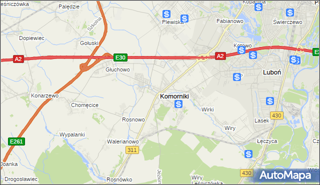 mapa Komorniki powiat poznański, Komorniki powiat poznański na mapie Targeo