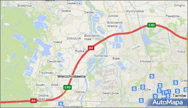 mapa Komorów gmina Wierzchosławice, Komorów gmina Wierzchosławice na mapie Targeo