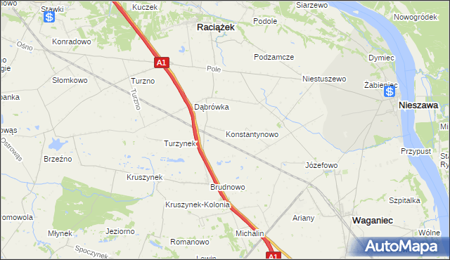 mapa Konstantynowo gmina Waganiec, Konstantynowo gmina Waganiec na mapie Targeo
