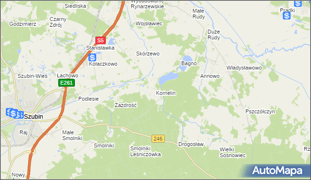 mapa Kornelin gmina Szubin, Kornelin gmina Szubin na mapie Targeo