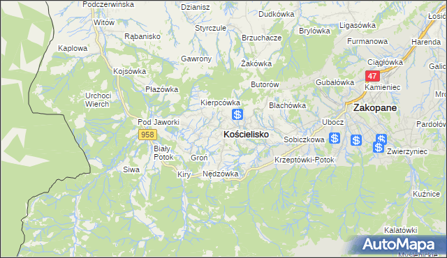 mapa Kościelisko, Kościelisko na mapie Targeo