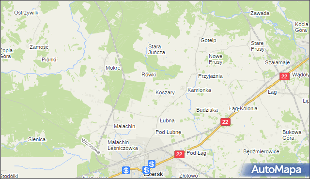 mapa Koszary gmina Czersk, Koszary gmina Czersk na mapie Targeo